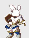  3:4 animated anthro big_butt butt chochi clothed clothing female holding_object holding_sword holding_weapon lagomorph leporid low_res mammal melee_weapon no_underwear rabbit shield short_playtime solo sword weapon 
