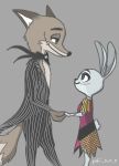  2016 anthro canid canine clothed clothing disney duo female fox fully_clothed fur grey_body grey_fur hi_res judy_hopps lagomorph leporid looking_at_another male mammal nick_wilde poki_o_o_o rabbit red_fox zootopia 
