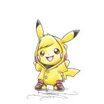  1:1 ambiguous_gender baby_pok&eacute;mon clothing cosplay costume evolutionary_family feral footwear hoodie itsbirdyart jacket mammal nintendo pichu pikachu pok&eacute;mon pok&eacute;mon_(species) pok&eacute;mon_costume shoes solo standing topwear video_games 