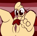  1-upclock 2020 3_toes anthro big_butt big_eyes breasts brown_eyes butt cheek_tuft chest_tuft clitoris clover_(1-upclock) facial_tuft female fur genitals hi_res legs_up long_ears looking_down lying medium_breasts nintendo on_back pink_background plusle pok&eacute;mon pok&eacute;mon_(species) presenting presenting_pussy pussy red_background red_body red_cheeks red_fur red_pussy simple_background solo spread_legs spread_pussy spreading tan_body tan_fur tan_nose thick_thighs toes tuft video_games 