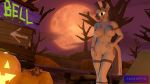  16:9 3d_(artwork) 4k absurd_res anthro antonsfms big_breasts breasts campsite collarbone digital_media_(artwork) equid equine female food forest friendship_is_magic fruit halloween_2020 hasbro hi_res looking_at_viewer mammal moon my_little_pony night nightmare_night_(mlp) outside plant pumpkin sky solo solo_focus source_filmmaker standing teeth thick_thighs tree white_body widescreen zebra zecora_(mlp) 