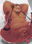  2020 anal anal_penetration anthro anus armpit_hair balls belly blush body_hair brown_body brown_fur butt eyes_closed fur genitals kemono male male/male mammal moobs navel nipples overweight overweight_male penetration penis solo_focus suid suina sus_(pig) totemoii_029 wild_boar 