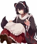  1girl :d animal_ears black_hair claw_pose commentary_request dog_ears fang heterochromia highres inui_toko long_hair looking_at_viewer maid_headdress mochidash nijisanji open_mouth red_eyes simple_background sitting smile solo virtual_youtuber wa_maid white_background wide_sleeves yellow_eyes 