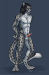  abs anatomically_correct anatomically_correct_genitalia anatomically_correct_penis animal_genitalia animal_penis anthro balls black_hair bodily_fluids cheetah claws dripping felid feline feline_penis fur genital_fluids genitals green_eyes grey_body grey_fur hair handcuffed handcuffs hands_behind_back heatherwolf hi_res jewelry long_hair male mammal necklace paws penile_spines penis precum precum_drip retractable_claws shackles solo spots spotted_body spotted_fur white_body white_fur 