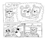  2020 animal_crossing anthro blush clothing comic english_text eyes_closed facial_hair group ike_(animal_crossing) male mammal mike_cubes monochrome mustache nintendo poko_(animal_crossing) shirt text topwear ursid video_games 