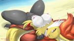  16:9 2020 anthro big_breasts bikini breasts clothing curvaceous curvy_figure delphox female genitals hi_res looking_at_viewer lying nintendo nipples nude on_back pok&eacute;mon pok&eacute;mon_(species) pussy solo spread_legs spreading swimwear thick_thighs torn_clothing video_games voluptuous wide_hips widescreen winick-lim 
