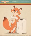  3_toes absurd_res anthro canid canine convenient_censorship english_text female fox fox-pop foxy_(foxy_asso) foxy_asso hi_res looking_at_viewer mammal nude open_mouth solo text toes toilet_paper 