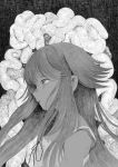  1girl bare_shoulders blush greyscale hatching highres kerumu_(hagire_elephant) long_hair monochrome parted_lips ribbon saya_(saya_no_uta) saya_no_uta solo upper_body 