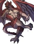  2020 abs alasurth anthro anthrofied arm_support biceps capcom claws crossed_legs dragon dripping finger_claws flying_wyvern hi_res looking_away male monster_hunter muscular muscular_anthro muscular_male open_mouth pecs poison quads rath_wyvern rathalos red_body red_scales scales scalie sharp_teeth signature simple_background solo spikes spikes_(anatomy) teeth toe_claws triceps video_games white_background wings 