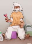  absurd_res anthro avian barely_visible_genitalia barely_visible_pussy bebebebebe bird bird-chan_(bebebebebe) bottomless claws clothed clothing female genitals hi_res mirror no_underwear pussy shaving shirt solo topwear 