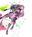  1girl bangs brown_eyes brown_hair enkyo_yuuichirou fire_emblem fire_emblem_fates fire_emblem_heroes full_body hana_(fire_emblem) highres holding japanese_clothes long_hair official_art solo transparent_background weapon 