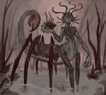  ambiguous_gender antennae_(anatomy) arachnid arachnid_taur arthropod arthropod_taur big_hands claws grey_body holding_object nude octoped portals_of_phereon pseudo_hair restricted_palette scorpion scorpion_tail scorpion_taur solo swamp syvaron taur white_eyes 