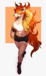  abs anthro big_breasts breasts canid canine chest_tuft cleavage clothed clothing female hair hi_res mammal muscular muscular_anthro muscular_female orange_hair solo tuft yen_rin 