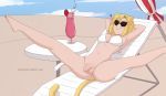  anthro balls beach clothed clothing exhibitionism flaccid foreskin genitals gynomorph intersex lisa_(feline_humanoid) merunyaa partially_clothed penis seaside solo sunbathing trans_(lore) trans_woman_(lore) uncut 