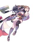  1girl bangs brown_eyes brown_hair enkyo_yuuichirou fire_emblem fire_emblem_fates fire_emblem_heroes full_body hana_(fire_emblem) highres holding japanese_clothes long_hair official_art solo transparent_background weapon 