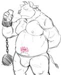  2020 anthro belly blush bovid bovine bulge cattle chain chained clothing hi_res male mammal moobs navel nipples overweight overweight_anthro overweight_male shiike999 simple_background solo underwear wet white_background 