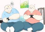  &lt;3 2020 anthro bed blush bottomwear clothing controller duo furniture game_controller gaming hi_res kemono kwzu male male/male mammal overweight overweight_male pants playing_videogame shirt sitting topwear ursid 