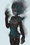 black_body blue_body blue_eyes breasts female ghost glowing grey_body humanoid looking_at_viewer medium_breasts multicolored_body nipples not_furry portals_of_phereon restricted_palette ribcage simple_background solo spirit standing syvaron thigh_gap 