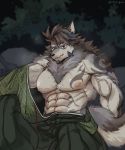  abs anthro canid canine canis clothing digital_media_(artwork) fur hair hi_res male mammal muscular muscular_anthro muscular_male nipples pecs salga_0310 solo tattoo temujin tokyo_afterschool_summoners video_games white_body white_fur wolf 