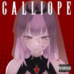  1girl album_cover bangs blood blood_on_face character_name cover english_commentary foxxarius highres hololive hololive_english looking_at_viewer mori_calliope parental_advisory pink_hair red_eyes scowl solo tiara veil virtual_youtuber 
