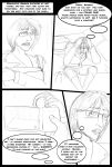  after_transformation amanda_(tcitw) arania blush breasts camera comic dialogue english_text eyewear fangs female glasses hair humanoid mammal monochrome solo text the_cabin_in_the_woods_(arania) video_camera 