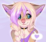  2020 anthro blonde_hair blue_eyes braided_hair canid canine collar digital_media_(artwork) ear_piercing ear_ring ei-ka female hair headshot_portrait mammal piercing pink_nose portrait smile 