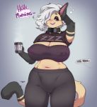  2020 anthro beverage big_breasts black_body black_fur blush breasts butt_from_the_front cherrikissu cleavage clothed clothing collar curvy_figure dakota_(7th-r) dialogue domestic_cat ear_piercing english_text eyes_mostly_closed eyeshadow felid feline felis female fur grey_hair hair hair_over_eye hand_behind_head hi_res huge_breasts makeup mammal multicolored_body multicolored_fur multiple_piercings narrowed_eyes navel nipple_outline offscreen_character one_eye_obstructed open_mouth piercing portrait shirt signature sleeping slightly_chubby solo sound_effects speech_bubble standing tan_body tan_fur text text_on_clothing text_on_shirt text_on_topwear thick_thighs three-quarter_portrait tired topwear two_tone_body two_tone_fur voluptuous wide_hips zzz 