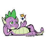  1:1 anthro claws dragon eating friendship_is_magic gem green_eyes hasbro knotsosfw lying male my_little_pony purple_body scales scalie simple_background smile solo spike_(mlp) supremo_burrito white_background 