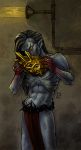  2011 abs bethesda_softworks blue_body dagoth_ur dariankite elf holding_mask humanoid humanoid_pointy_ears male morrowind navel not_furry red_eyes simple_background solo the_elder_scrolls video_games 