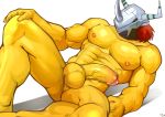  2020 abs absurd_res anthro areola armor balls barazoku biceps butt digimon digimon_(species) erection genitals green_eyes hair half-closed_eyes headgear helmet hi_res horn humanoid_genitalia humanoid_penis lying male manly muscular muscular_anthro muscular_male narrowed_eyes nipples nude on_back on_ground orange_areola orange_nipples pecs penis presenting presenting_balls presenting_hindquarters presenting_penis red_hair seyrmo short_hair simple_background solo spread_legs spreading thick_penis thick_thighs triceps vein veiny_penis wargreymon white_background yellow_balls yellow_body yellow_butt yellow_penis yellow_skin 