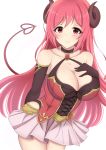  1girl :3 bangs bare_shoulders blush breasts choker cleavage collarbone curled_horns demon_girl demon_horns demon_tail elbow_gloves eyebrows_visible_through_hair gloves hand_on_own_chest highres horns io_(princess_connect!) large_breasts long_hair looking_at_viewer pink_hair princess_connect! princess_connect!_re:dive red_eyes skirt smile solo tail user_dkhm3844 