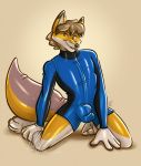  anthro bulge canid canine canis clothing fox male mammal nicnak044 rubber rubber_clothing rubber_suit solo swift_fox 