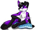  anthro black_hair black_nose black_paws blue_eyes canid canine canis domestic_dog elkhound floppy_ears footprint fur hair male mammal pawalo pawprint pawprint_marking paws pillow pocketdemon purple_body purple_fur sitting solo spitz white_body white_fur 