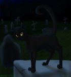  black_body black_fur cemetery domestic_cat felid feline felis frown fur graveyard hocus_pocus looking_at_viewer male mammal night rachel1987 thackery_binx tombstone whsikers yellow_sclera 