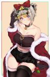  alternate_hair_color bare_shoulders breasts choker collarbone commission double_bun girls_frontline grey_hair highres medium_breasts official_alternate_costume p90_(girls_frontline) purple_eyes skeb_commission skindentation thighs zengi 