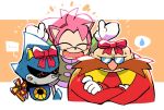  ... 1girl 2boys ^_^ ^o^ amy_rose bow closed_eyes dr._eggman facial_hair facing_viewer gloves happy highres metal_sonic multiple_boys mustache rariatto_(ganguri) red_bow robot sonic_mania sonic_mania_adventures sonic_the_hedgehog sonic_the_hedgehog_(classic) spoken_ellipsis white_gloves winter_clothes 