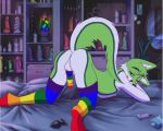  5:4 animated anthro bad_dragon balls bed black_nose buttplug canid canine digital_media_(artwork) dildo erection fidget_the_fox fox fur furniture genitals green_body green_eyes green_fur hair lava_lamp lgbt_pride lube male mammal mirror multicolored_penis penis pride_colors rainbow_penis rainbow_thigh_highs sex_toy short_playtime simple_background smile solo tailwag white_body white_fur zemnovodnoe 