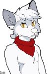  alpha_channel bandanna big_ears canid canine fur hair kerchief looking_at_viewer low_res luke male mammal nude signature simple_background solo transparent_background white_body white_fur yellow_eyes 