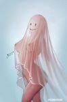  1girl breasts covered_nipples covering faceless faceless_female ghost_costume halloween_costume large_breasts navel nude nude_cover original paloma_piquet see-through shiny shiny_skin smile solo stomach 