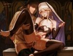  anal bare_shoulders biting black_choker black_legwear black_pubic_hair blonde_hair brown_hair choker church clothed_sex clothing_cutout corrin_(fire_emblem) corrin_(fire_emblem)_(male) cross cum cum_in_ass dated ejaculation erection eyebrows_visible_through_hair eyes_visible_through_hair fire_emblem fire_emblem_fates hair_between_eyes hair_slicked_back heart heart_cutout highres indoors male_pubic_hair medium_hair navel nipples nun parted_lips penis pointy_ears pubic_hair red_eyes samsara_(shuukeura) sex shaded_face signature soles sweat teeth thighhighs yaoi 