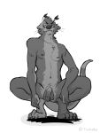  3:4 anthro balls crouching flaccid genitals hi_res lutrine male mammal monochrome mustelid nude penis pinup pose soft solo tisch tischotter 