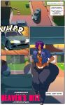  car clothed clothing comic daiidalus english_text female hair hair_over_eye hi_res humanoid hyper_hips janet_(vhsdaii) lips one_eye_obstructed purple_hair solo text thick_lips vehicle wide_hips 