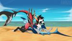  absurd_res anthro beach duo ether-0 female female/female fish hi_res marine nude oral outside sand seaside sex shark water 
