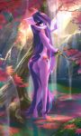  absurd_res anthro breasts cutie_mark ears_back equid equine fan_character female forest hasbro hi_res horse jumperkit leaf mammal multicolored_tail my_little_pony nipples nude outside pivoted_ears pony solo standing_in_water tree water waterfall 