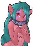  alpha_channel anthro areola big_breasts breasts cainethelongshot collar collar_only digital_media_(artwork) eyebrows female fingers fur green_hair hair hi_res iris long_hair looking_at_viewer lutrine mammal mustelid nude outline pink_areola pink_body pink_ears pink_fur pink_nose pupils red_eyes red_pupils rei simple_background solo sticker transparent_background 