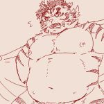  1:1 2020 anthro belly felid kemono licho_(tas) low_res male mammal moobs navel nipples overweight overweight_male pantherine run_aki simple_background sketch solo tiger tokyo_afterschool_summoners video_games 