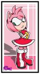  2020 amy_rose anthro biped boots border breasts clothed clothing crossed_arms digital_media_(artwork) dress eulipotyphlan female footwear fourball frown fur gloves green_eyes hair handwear hedgehog hi_res looking_aside mammal pink_background pink_body pink_fur red_clothing red_dress simple_background solo sonic_the_hedgehog_(series) standing video_games white_border white_clothing white_gloves 