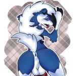  &lt;3 &lt;3_eyes 1:1 2020 balls blue_body blue_fur blush butt canid canine claws digital_media_(artwork) fur genitals hi_res knot leafelve_(artist) looking_at_viewer lycanroc male mammal midnight_lycanroc nintendo nude open_mouth penis pok&eacute;mon pok&eacute;mon_(species) signature simple_background solo video_games white_body white_fur 