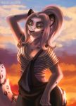  2020 absurd_res anthro breasts clothed clothing day detailed_background digital_media_(artwork) eri-yo eyebrows eyelashes felid feline female green_eyes hair hi_res mammal outside sky smile solo 