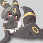 1girl acky animal_ears animal_nose black_fur black_hair blush breasts claws commentary_request furry gen_2_pokemon highres looking_at_viewer medium_breasts navel pawpads pokemon red_eyes short_hair simple_background solo tail umbreon 